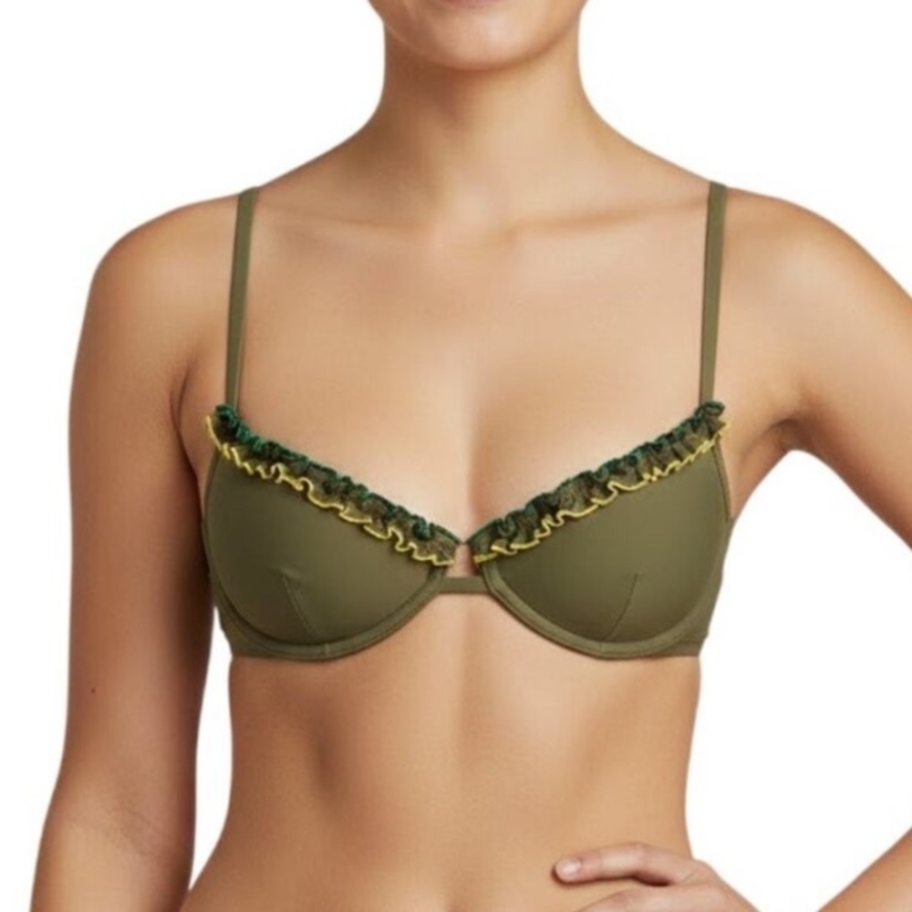 NWT Something Navy Daffodil Ruffle Bikini Top Olive Women’s Size Medium